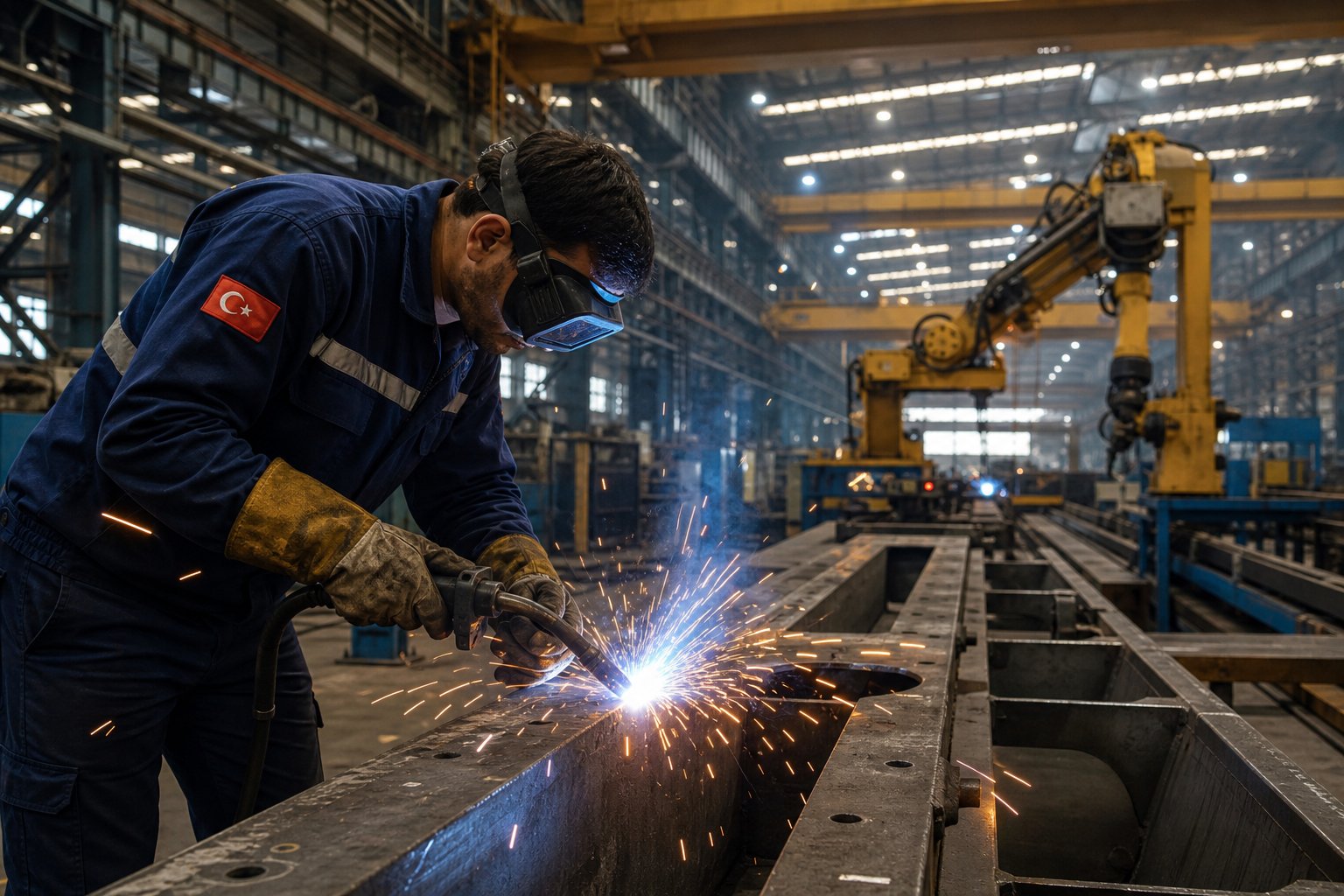 Ağır Makine Gövde Kaynağı — Atölye veya saha ortamında metal birleştirme çalışması