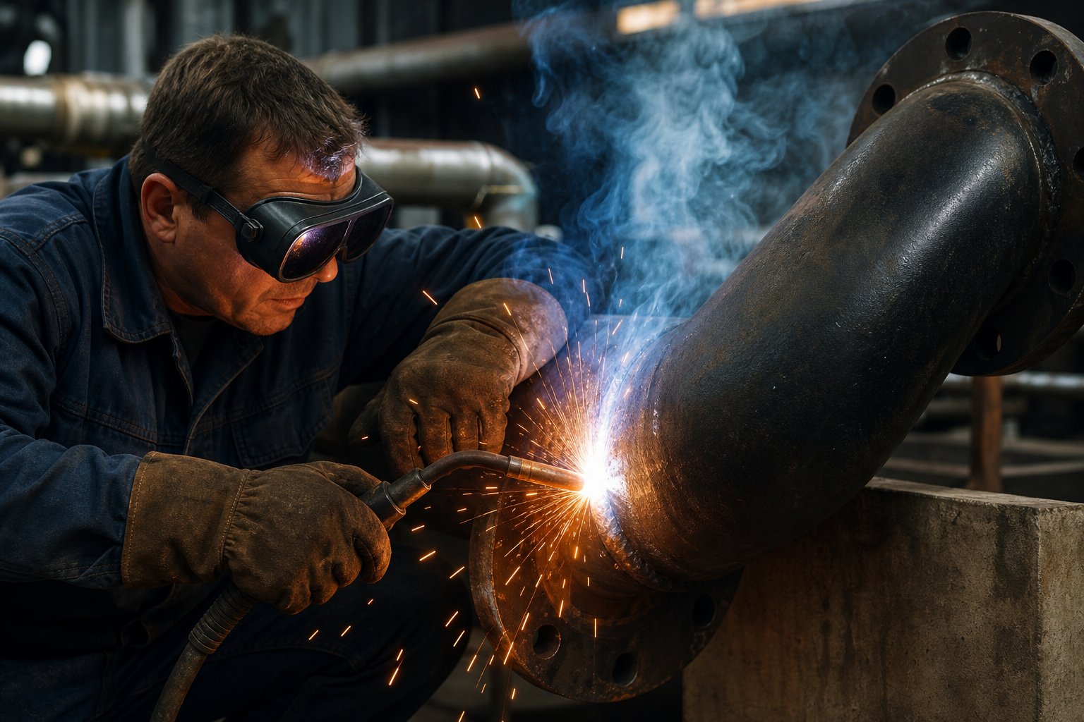 Paslanmaz Kaynağı — Metal boru birleşiminde kaynak çalışması