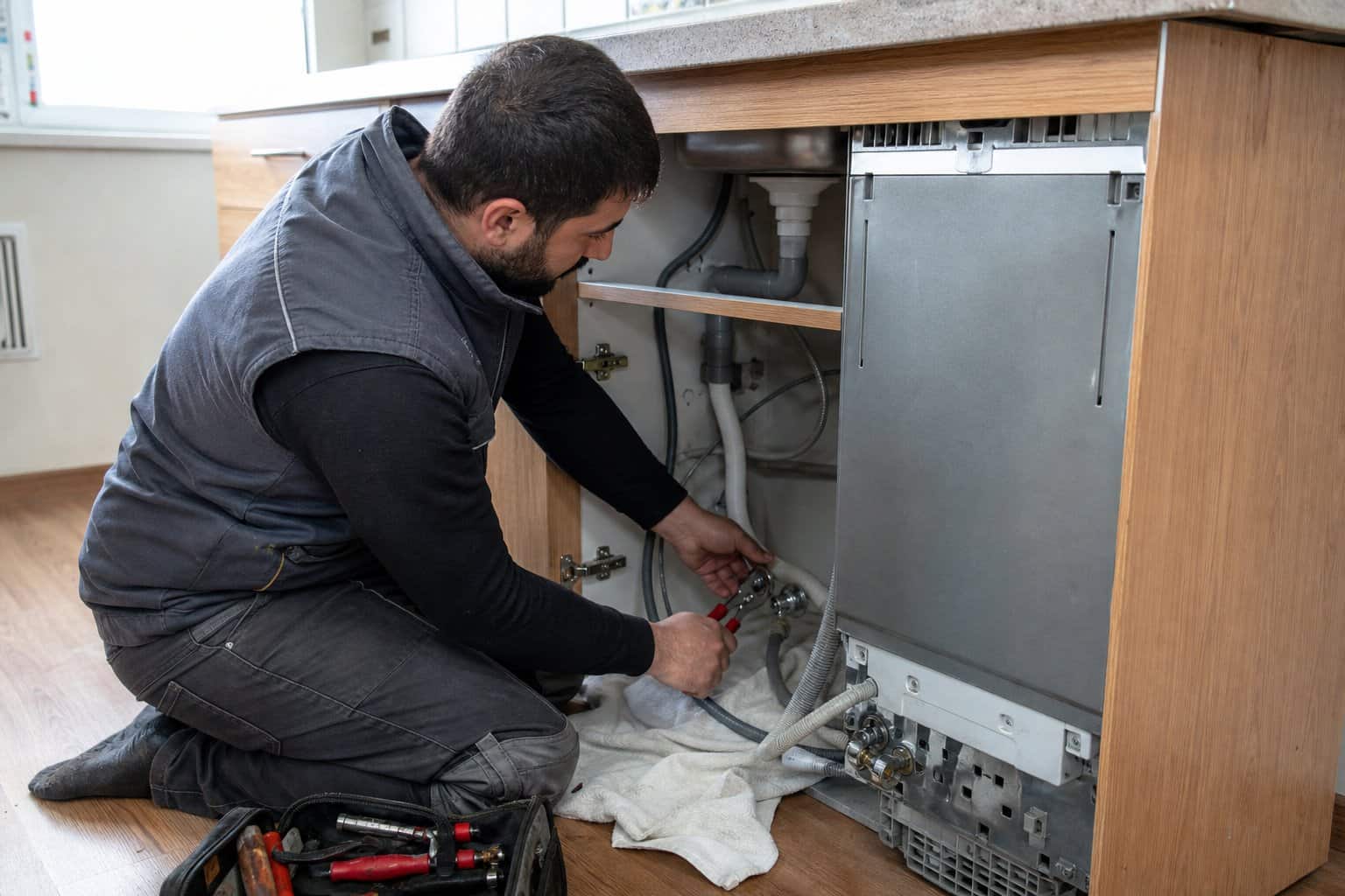 Yenimahalle Kaynak ve Su Tesisatı — Cihaz su girişi ve gider bağlantılarının bulunduğu alan
