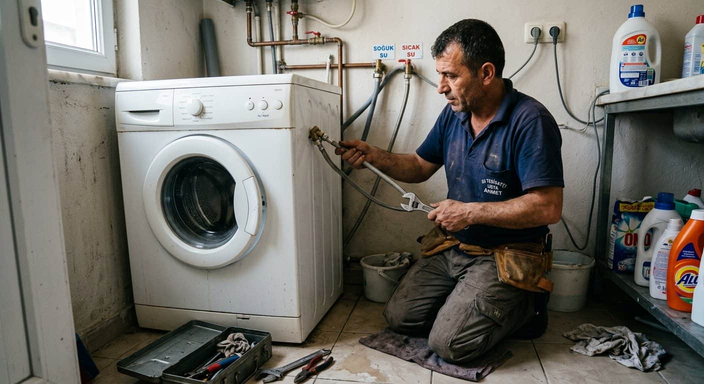 Boru Tamiri — Cihaz su girişi ve gider bağlantılarının bulunduğu alan