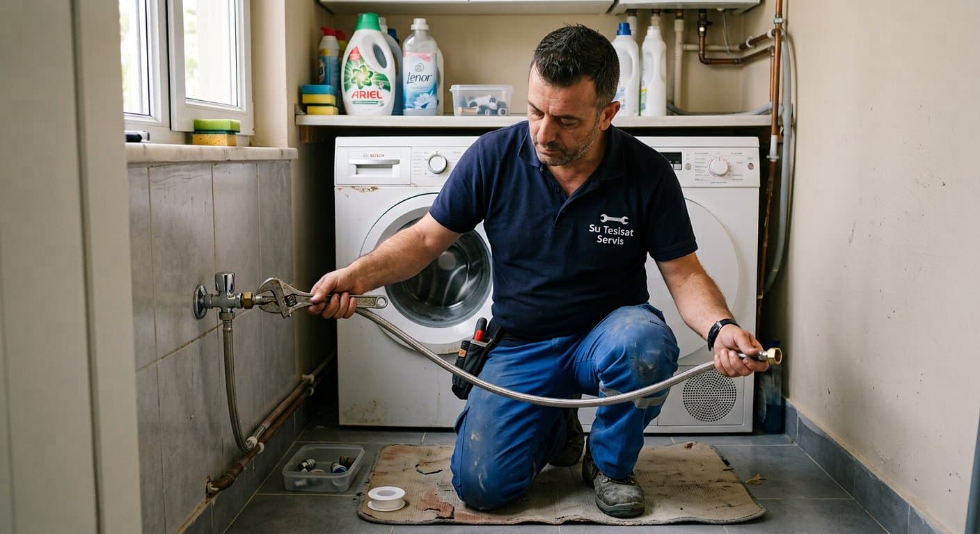 Çamaşır Makinesi Su Bağlantısı — Cihaz su girişi ve gider bağlantılarının bulunduğu alan