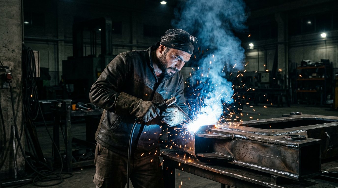 Saha ve Şantiye Kaynağı — Atölye veya saha ortamında metal birleştirme çalışması