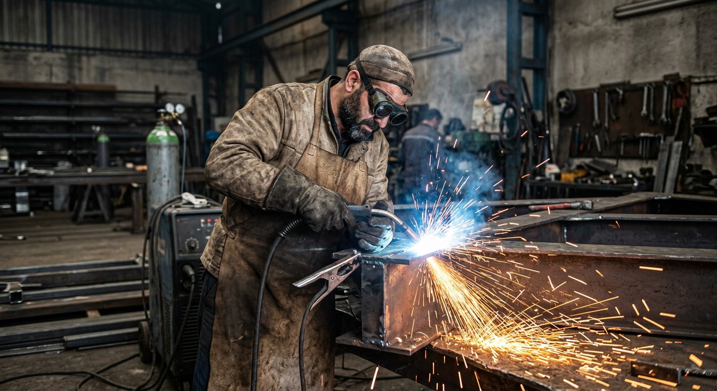 Kapı ve Korkuluk Bakımı — Atölye veya saha ortamında metal birleştirme çalışması