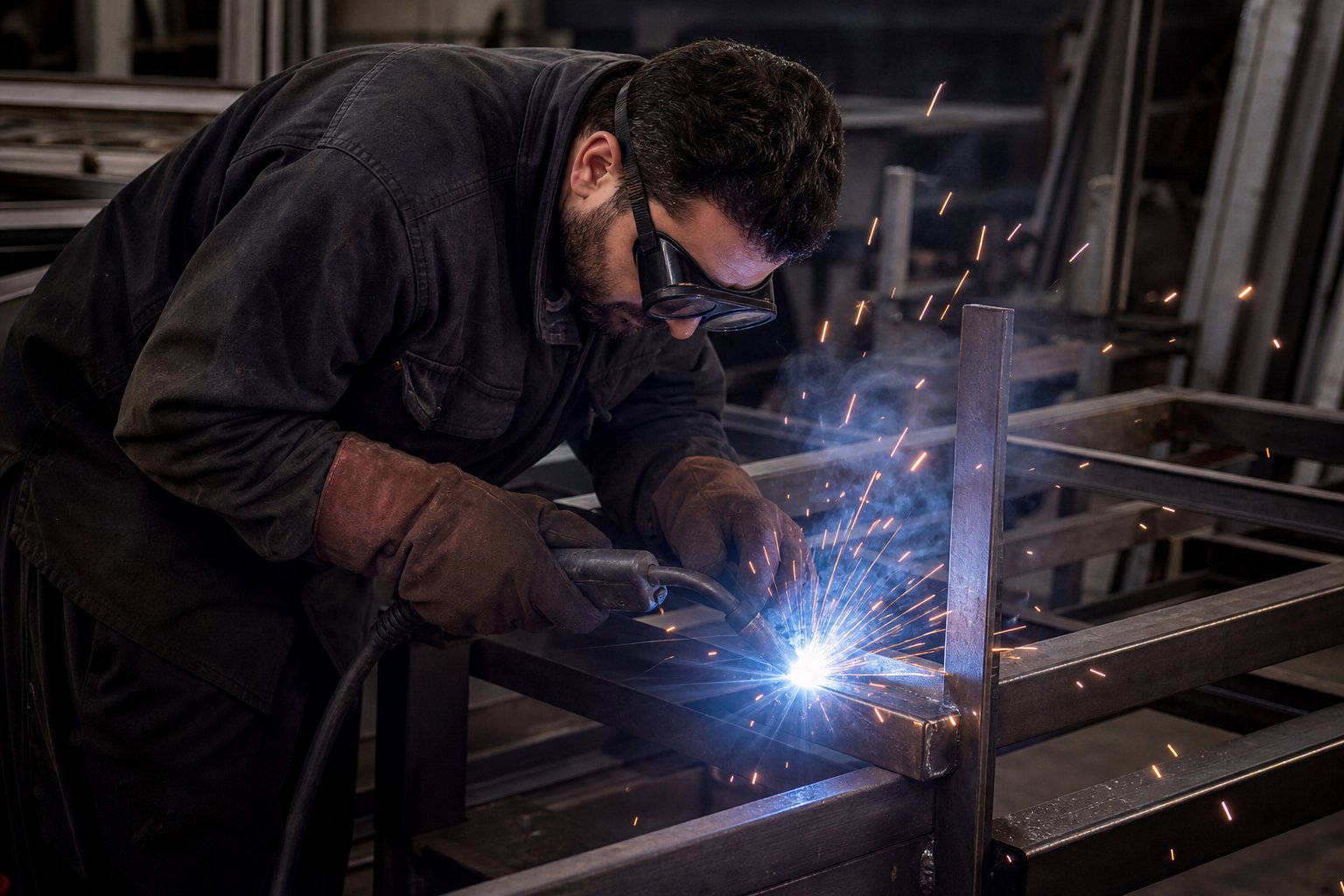 Metal parça üzerinde çalışan kaynak ustası