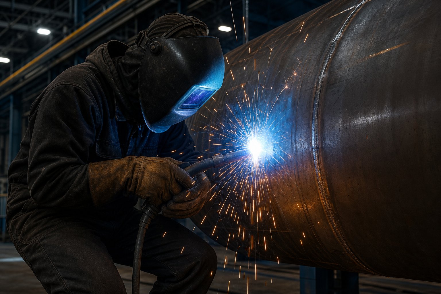 Kaynak Öncesi Hazırlık — Metal tank yüzeyinde kaynak çalışması