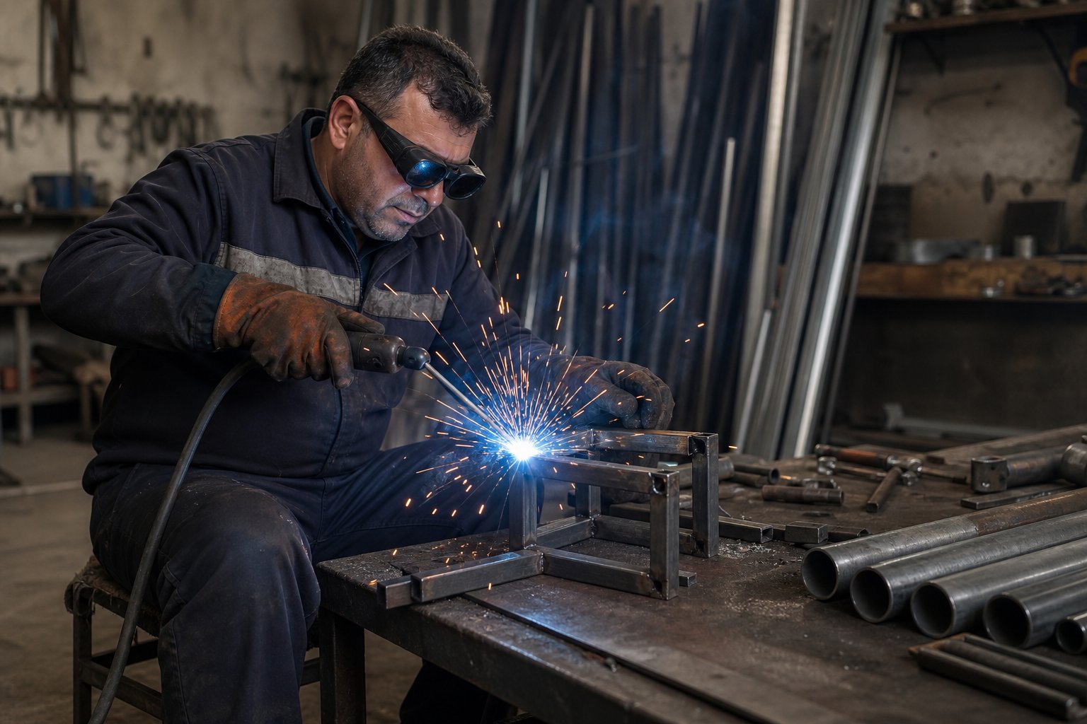 Hakkımızda — Atölye veya saha ortamında metal birleştirme çalışması