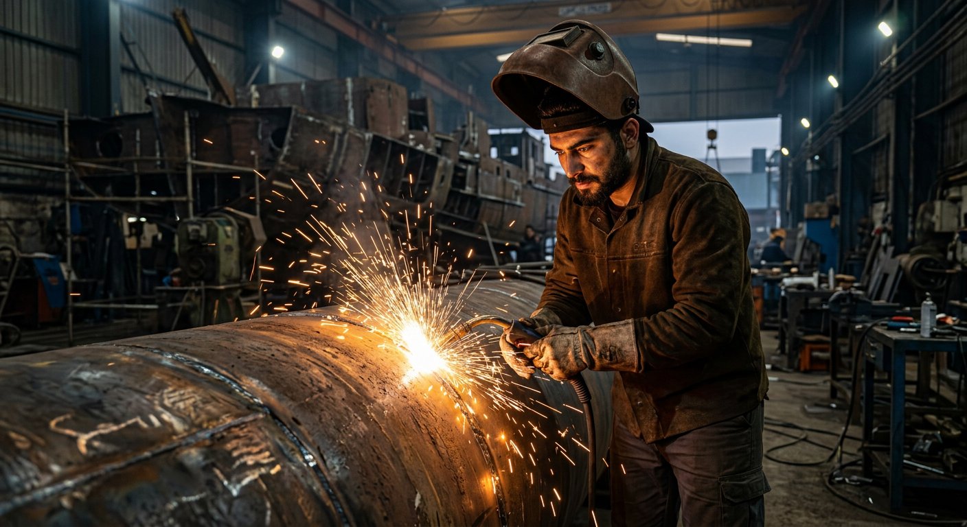 Güdül Kaynak ve Su Tesisatı — Metal boru birleşiminde kaynak çalışması